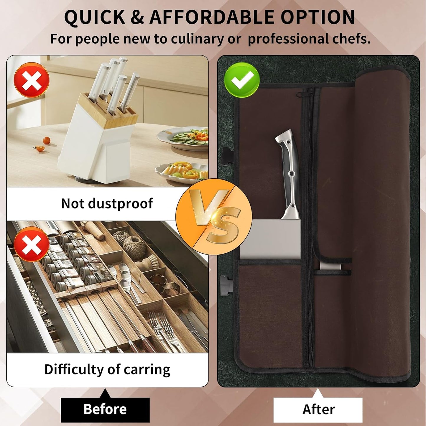 Upgraded Chef Knife Roll Bag, Waterproof Waxed Canvas Knife Case Holds Size Up to 18'', Portable Knife Holder with 11 Slots for Knives with Adjustable Strap, Gift for Beginner or Pro