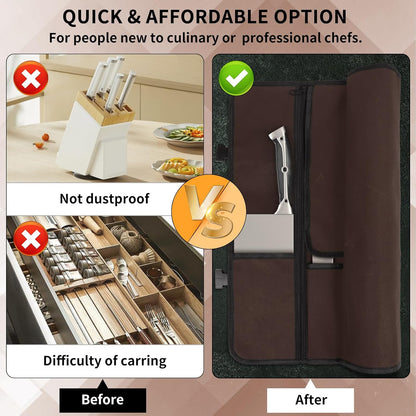 Upgraded Chef Knife Roll Bag, Waterproof Waxed Canvas Knife Case Holds Size Up to 18'', Portable Knife Holder with 11 Slots for Knives with Adjustable Strap, Gift for Beginner or Pro