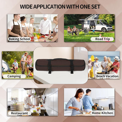 Upgraded Chef Knife Roll Bag, Waterproof Waxed Canvas Knife Case Holds Size Up to 18'', Portable Knife Holder with 11 Slots for Knives with Adjustable Strap, Gift for Beginner or Pro