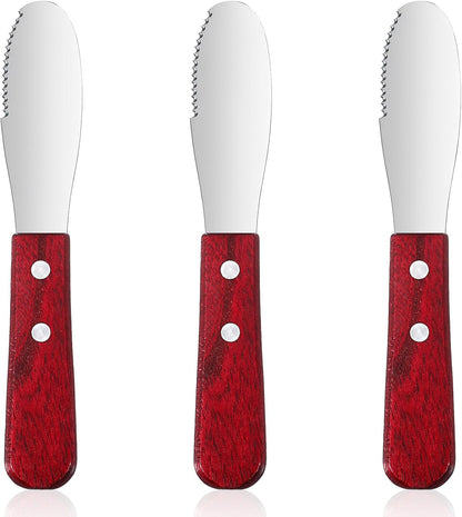 3 Pcs Butter Spreader Knives Stainless Steel Straight Edge Wide Butter Spreaders with Wood Handle for Sandwich Cream Condiment Knives Set Kitchen Tools Cooking Utensil Event Guest Serving