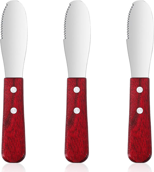 3 Pcs Butter Spreader Knives Stainless Steel Straight Edge Wide Butter Spreaders with Wood Handle for Sandwich Cream Condiment Knives Set Kitchen Tools Cooking Utensil Event Guest Serving