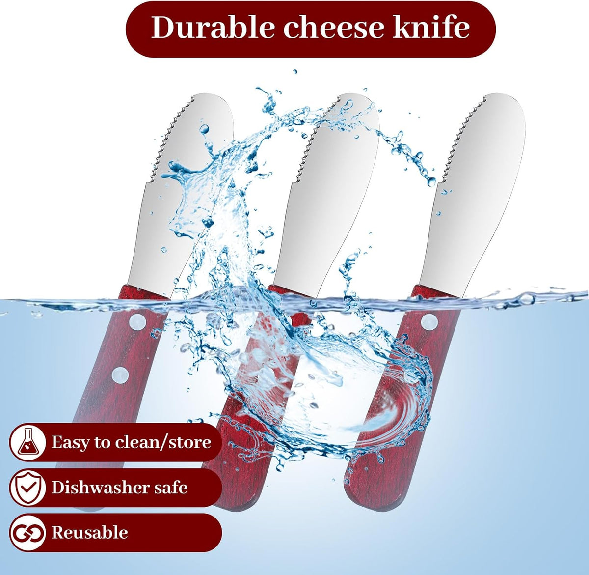 3 Pcs Butter Spreader Knives Stainless Steel Straight Edge Wide Butter Spreaders with Wood Handle for Sandwich Cream Condiment Knives Set Kitchen Tools Cooking Utensil Event Guest Serving