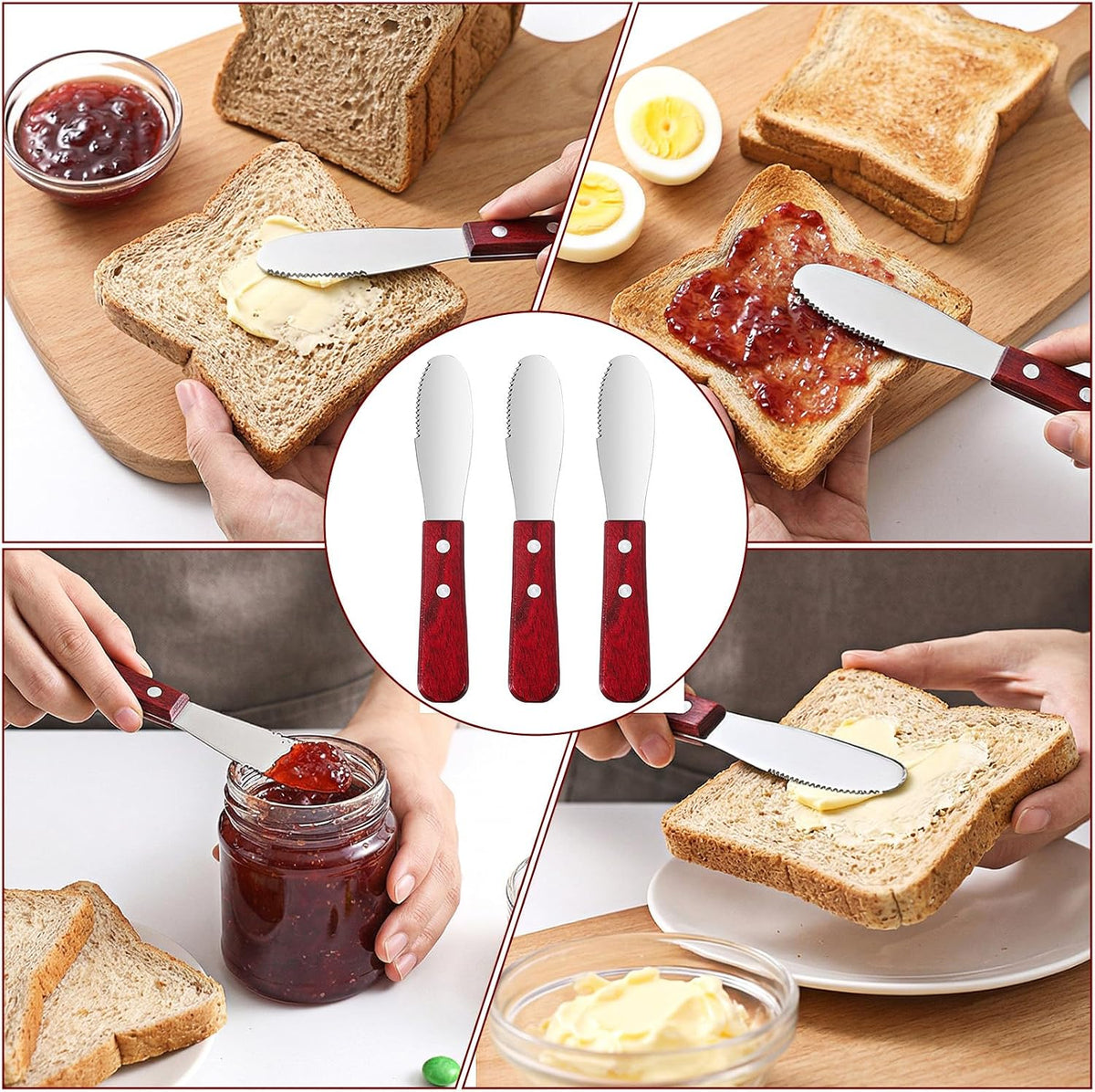 3 Pcs Butter Spreader Knives Stainless Steel Straight Edge Wide Butter Spreaders with Wood Handle for Sandwich Cream Condiment Knives Set Kitchen Tools Cooking Utensil Event Guest Serving