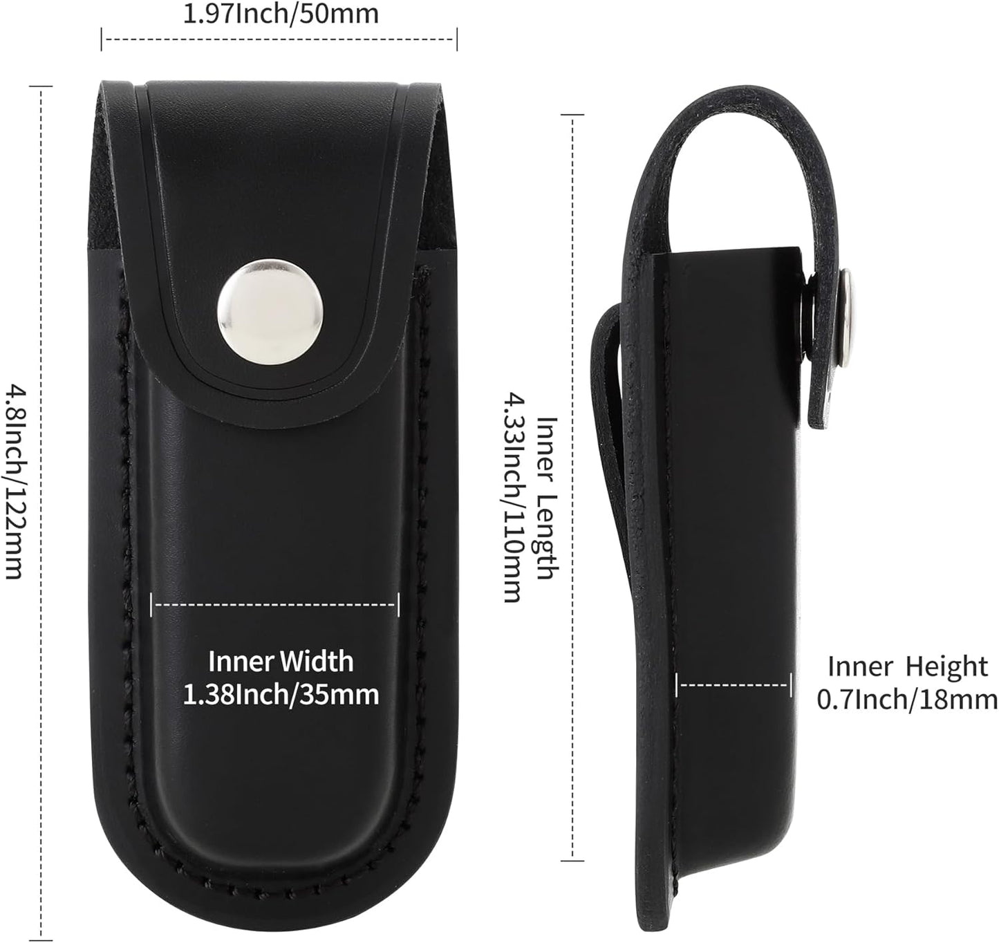 Leather Pocket Knife Sheath, 4" Folding Knife Case, Durable Multitool Holster with Snap Closure and Belt Loop, EDC Knife Pouch for Multitools, Pocket Knives, and Outdoor Activities, Black