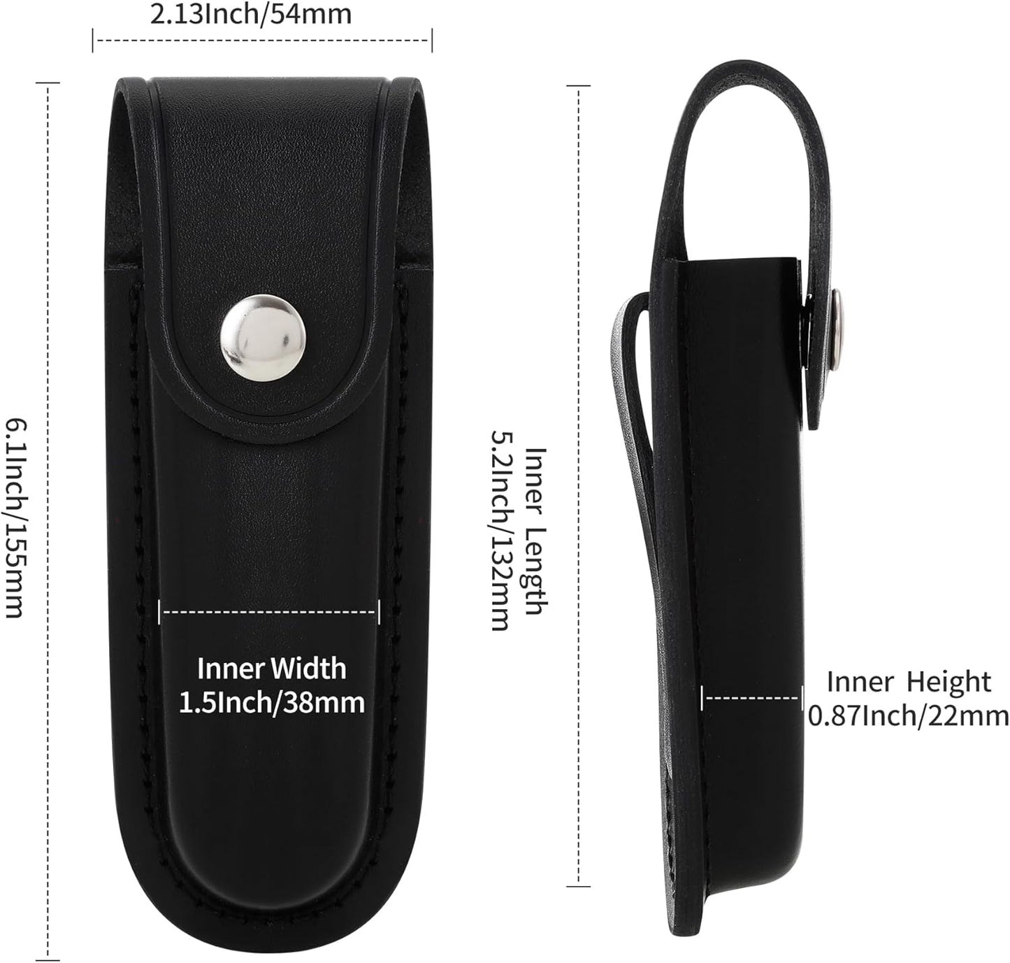 Leather Pocket Knife Sheath, 4" Folding Knife Case, Durable Multitool Holster with Snap Closure and Belt Loop, EDC Knife Pouch for Multitools, Pocket Knives, and Outdoor Activities, Black