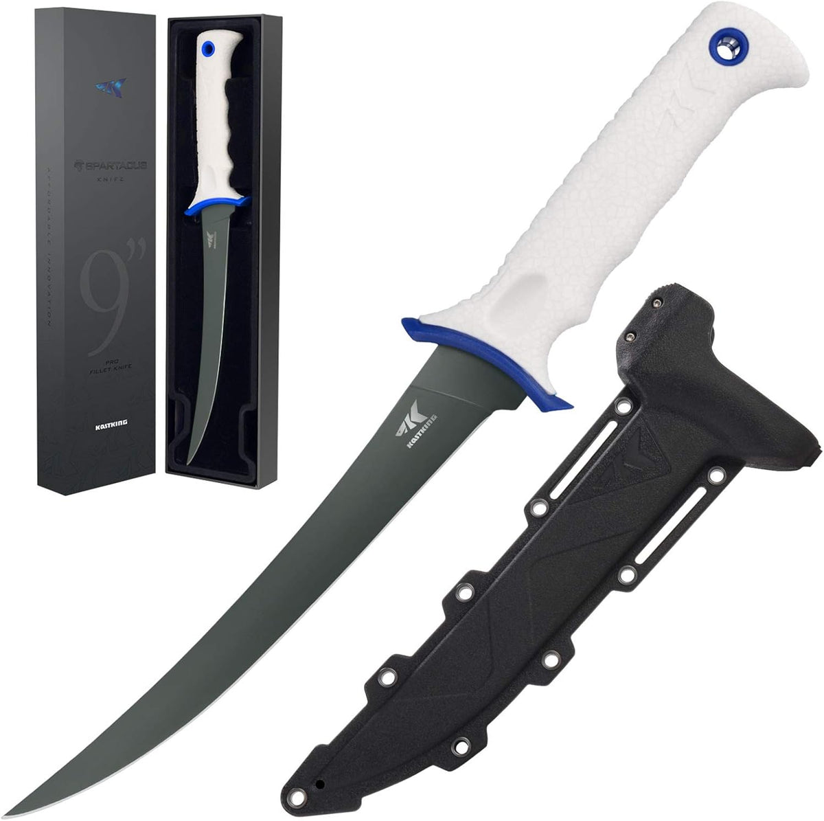 Spartacus Fillet Knife, Razor Sharp 8Cr14 Stainless-Steel Blade, Boning and Food Prep Knives, Durable/Comfortable Handles, Protective Sheath, Perfect for Fresh or Saltwater