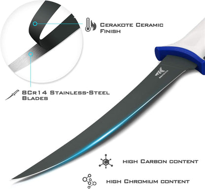 Spartacus Fillet Knife, Razor Sharp 8Cr14 Stainless-Steel Blade, Boning and Food Prep Knives, Durable/Comfortable Handles, Protective Sheath, Perfect for Fresh or Saltwater