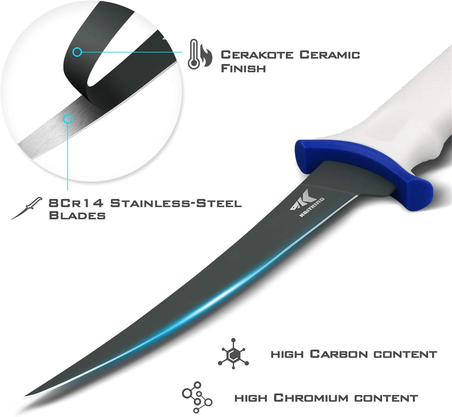 Spartacus Fillet Knife, Razor Sharp 8Cr14 Stainless-Steel Blade, Boning and Food Prep Knives, Durable/Comfortable Handles, Protective Sheath, Perfect for Fresh or Saltwater