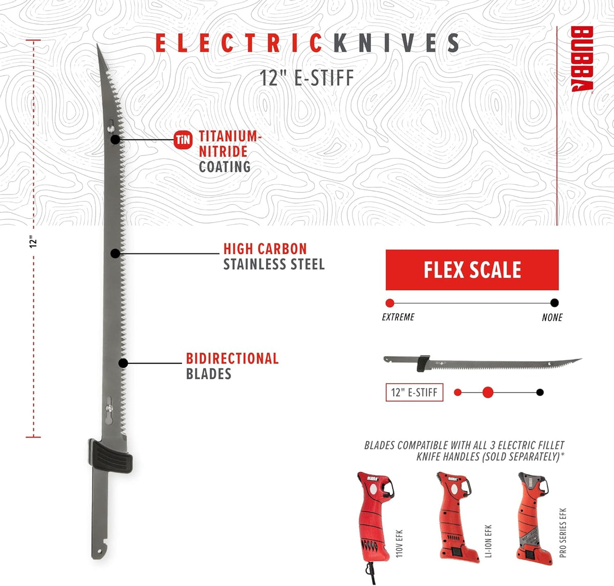 E-STIFF Electric Fillet Blade with Ti-Nitride Coated Hollow Stainless Steel Non-Stick Reciprocating Construction for Fishing and Outdoors