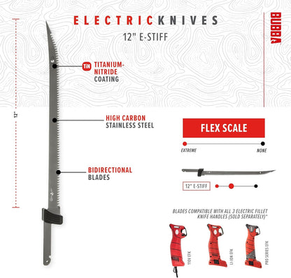 E-STIFF Electric Fillet Blade with Ti-Nitride Coated Hollow Stainless Steel Non-Stick Reciprocating Construction for Fishing and Outdoors