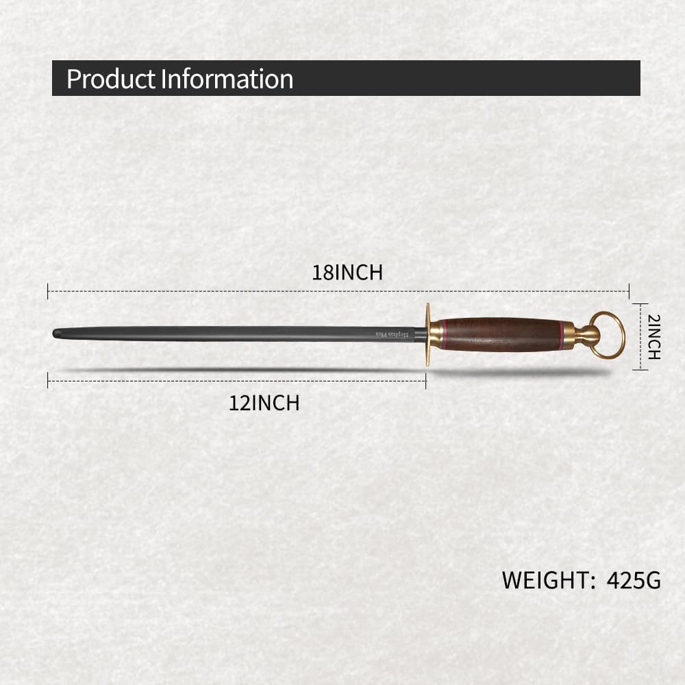 Professional Honing Rod, Black Carbon Steel, 12 Inch, Medium Grit Knife Sharpener with Storage Box NO.29 (12)