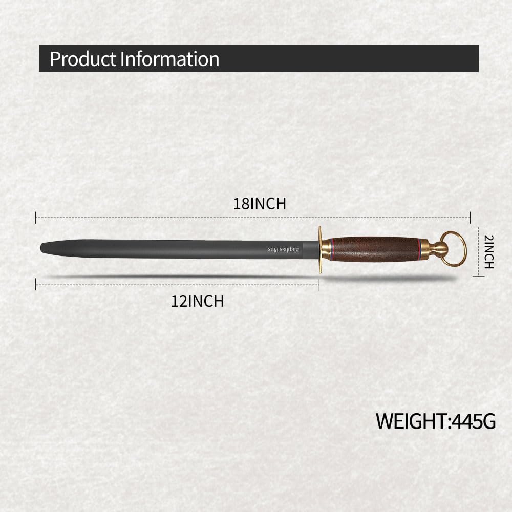 Professional Honing Rod, Black Carbon Steel, 12 Inch, Medium Grit Knife Sharpener with Storage Box NO.29 (12)