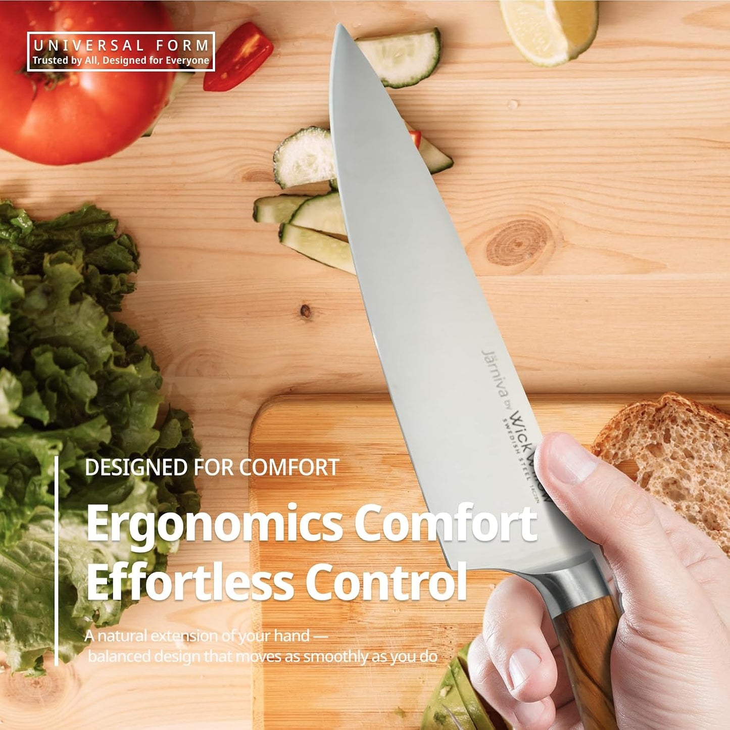 8” Chef Knife – Swedish Steel, Professional, Olive Wood | Ideal for meat, vegetables and daily prep. Hand wash only. Gift box included.