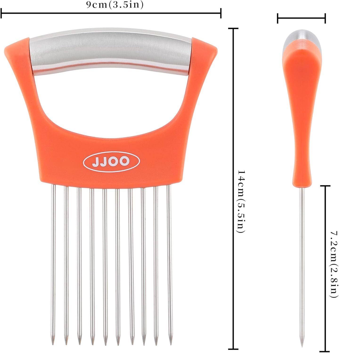 2PCS Onion Slicer Holder, Stainless Steel Onion Cutter for Slicing and Storage Onions, Tomato, Eggs and Vegetables, Protective Cover Included, Dishwasher Safe (Stylish orange+ Purple Color)