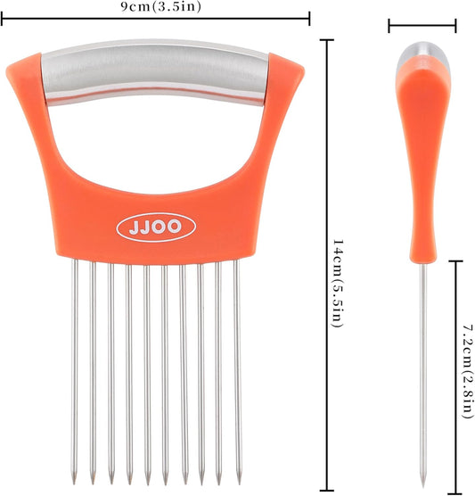 2PCS Onion Slicer Holder, Stainless Steel Onion Cutter for Slicing and Storage Onions, Tomato, Eggs and Vegetables, Protective Cover Included, Dishwasher Safe (Stylish orange+ Purple Color)