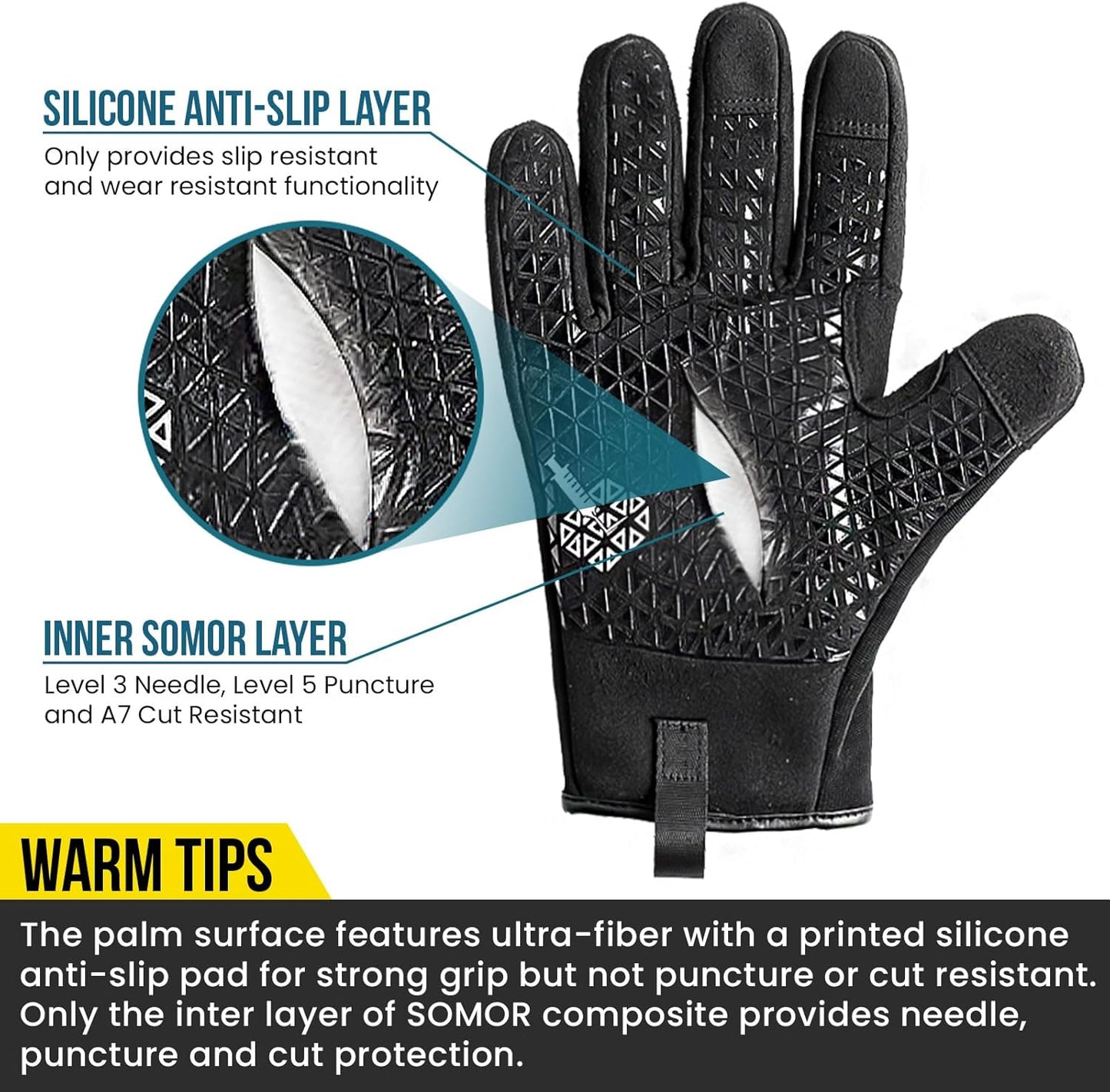 Level 3 Needle, Level 5 Puncture Resistant Work Gloves for Gardening, Touchscreen, Breathable, Grip Enhanced A7 Cut Resistant Safety Gloves, Black, Medium (M), 1 Pair