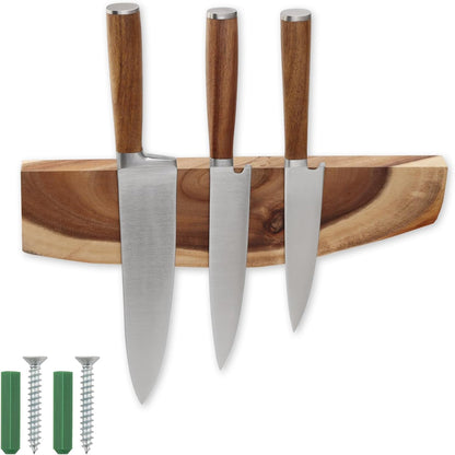 12.5 Inch Magnetic Knife Holder for Wall,Acacia Wood Knife Magnetic Strip,Knife Holder Wood Magnetic,No Drilling Knife Magnetic Strip-Strong Knife Magnet- for Kitchen Knives and Tools
