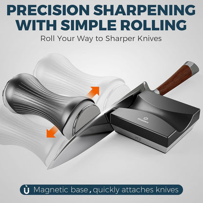 Rolling Knife Sharpener Kit, Aluminum Alloy Knife Sharpening System with Magnetic Base, Premium 4 Sharpening Angles Knife Sharpener Set with Industry Diamonds for All Chef and Kitchen Knives