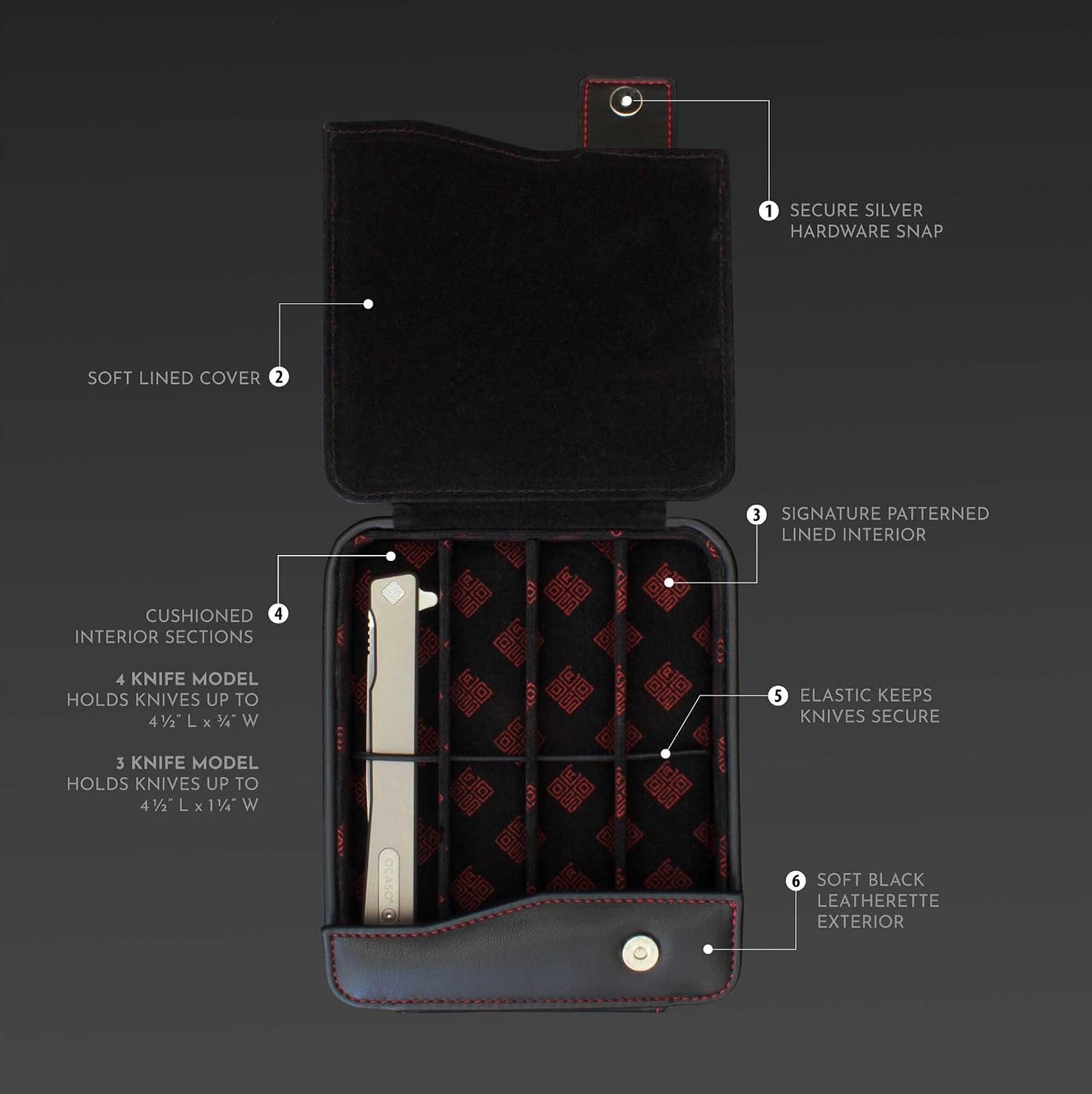 Premium Knife Storage Case for Knives, 6 Section Pocket Knife Storage, 88CSW