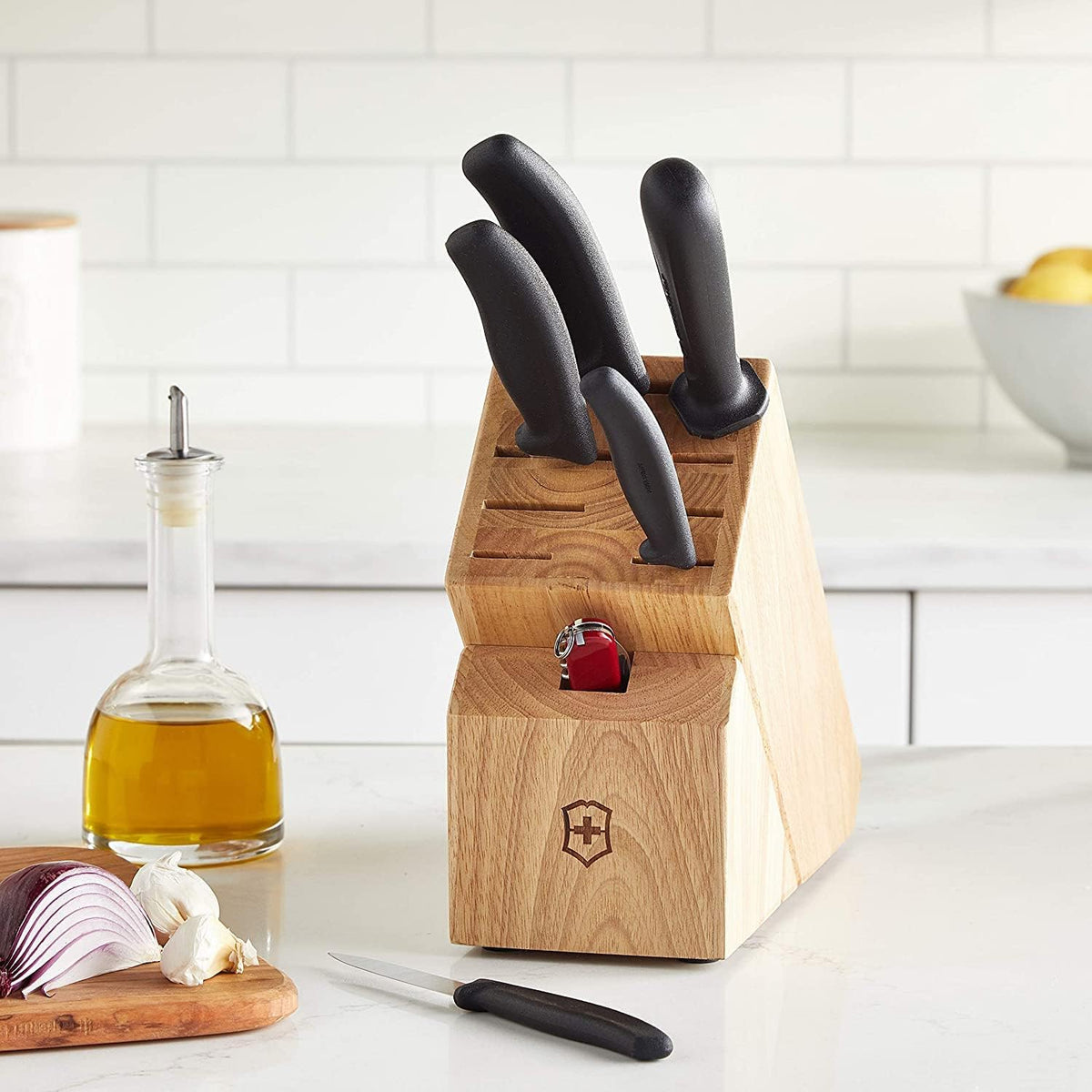 Swiss Classic Knife Block - Kitchen Knife Set with Block for Home Essentials - Includes Chef's Knife, Kitchen Shears & More - Black Handles
