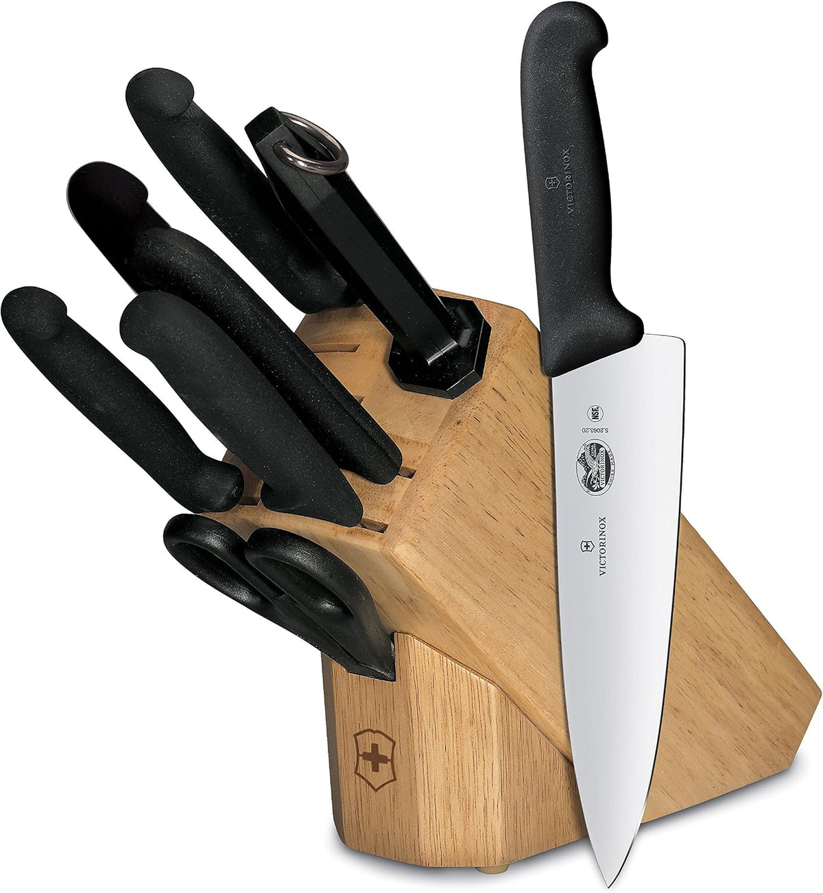 Swiss Classic Knife Block - Kitchen Knife Set with Block for Home Essentials - Includes Chef's Knife, Kitchen Shears & More - Black Handles
