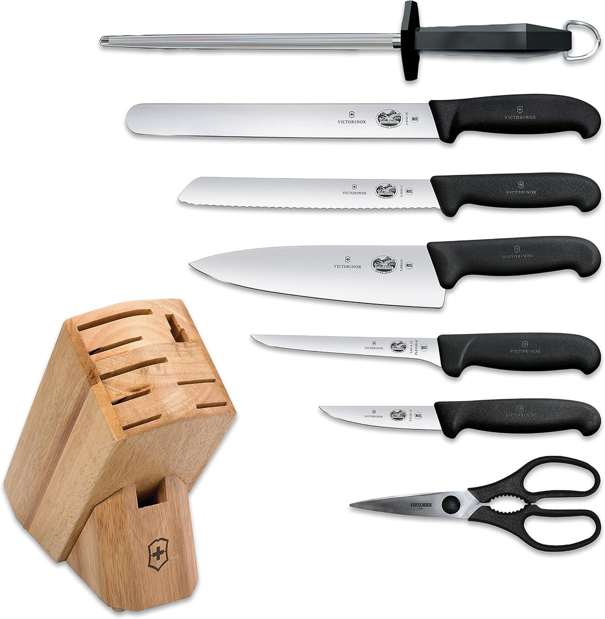 Swiss Classic Knife Block - Kitchen Knife Set with Block for Home Essentials - Includes Chef's Knife, Kitchen Shears & More - Black Handles