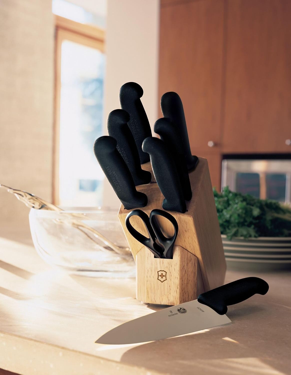 Swiss Classic Knife Block - Kitchen Knife Set with Block for Home Essentials - Includes Chef's Knife, Kitchen Shears & More - Black Handles