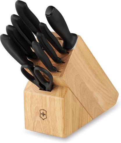 Swiss Classic Knife Block - Kitchen Knife Set with Block for Home Essentials - Includes Chef's Knife, Kitchen Shears & More - Black Handles