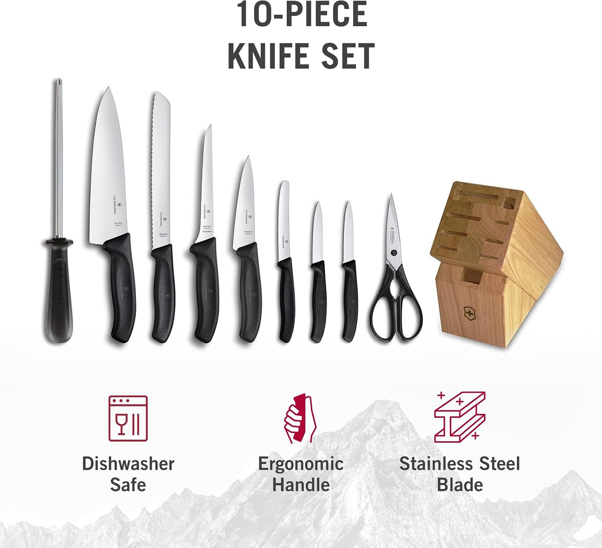 Swiss Classic Knife Block - Kitchen Knife Set with Block for Home Essentials - Includes Chef's Knife, Kitchen Shears & More - Black Handles