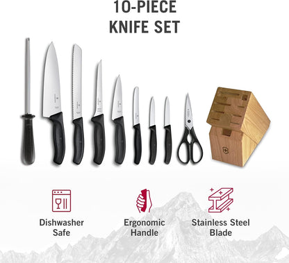 Swiss Classic Knife Block - Kitchen Knife Set with Block for Home Essentials - Includes Chef's Knife, Kitchen Shears & More - Black Handles