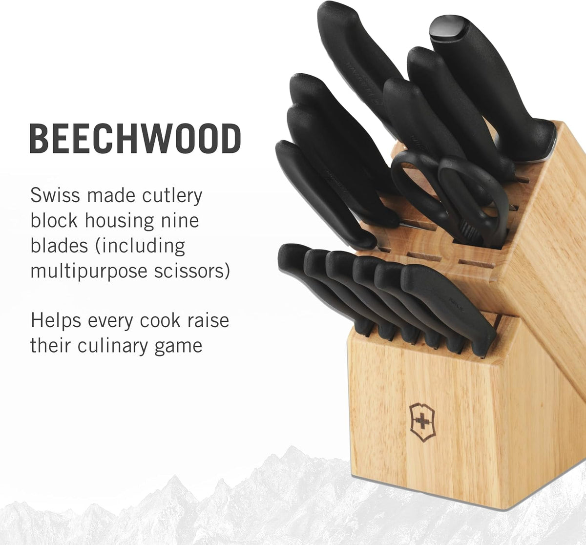 Swiss Classic Knife Block - Kitchen Knife Set with Block for Home Essentials - Includes Chef's Knife, Kitchen Shears & More - Black Handles