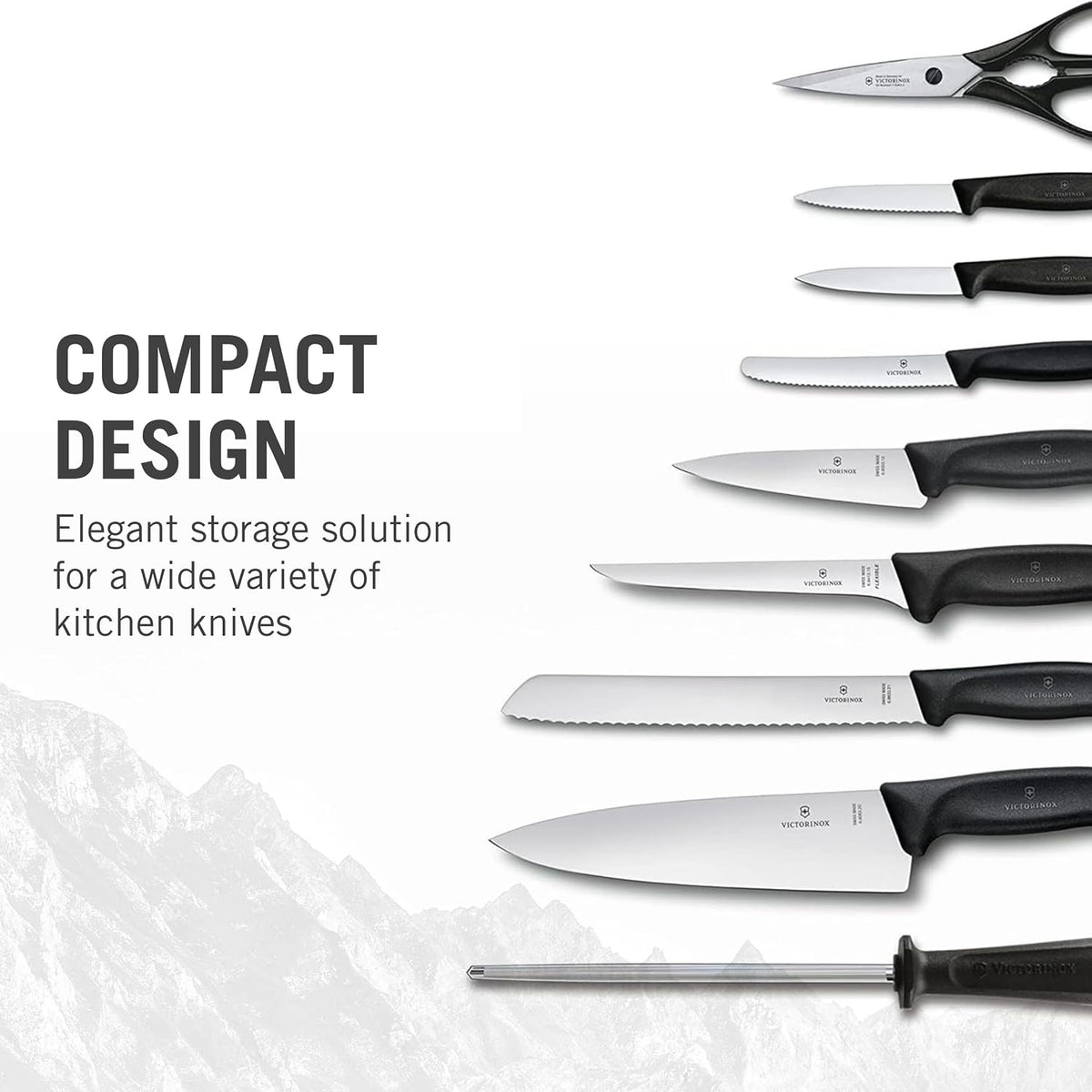 Swiss Classic Knife Block - Kitchen Knife Set with Block for Home Essentials - Includes Chef's Knife, Kitchen Shears & More - Black Handles