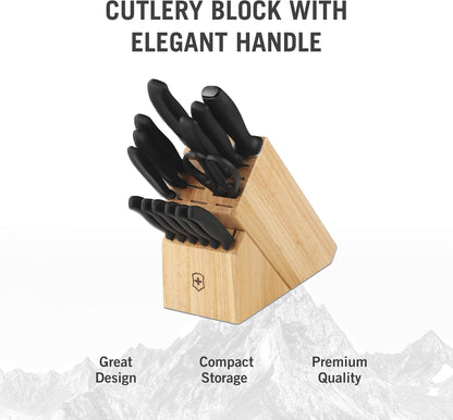 Swiss Classic Knife Block - Kitchen Knife Set with Block for Home Essentials - Includes Chef's Knife, Kitchen Shears & More - Black Handles