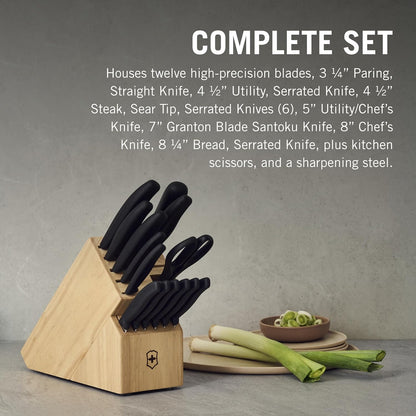 Swiss Classic Knife Block - Kitchen Knife Set with Block for Home Essentials - Includes Chef's Knife, Kitchen Shears & More - Black Handles