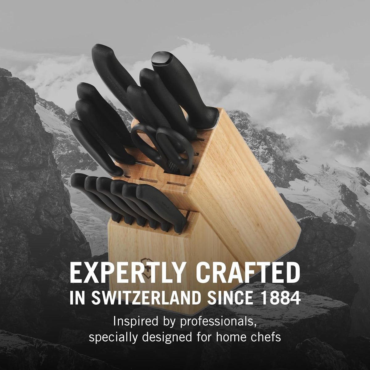 Swiss Classic Knife Block - Kitchen Knife Set with Block for Home Essentials - Includes Chef's Knife, Kitchen Shears & More - Black Handles