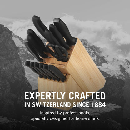 Swiss Classic Knife Block - Kitchen Knife Set with Block for Home Essentials - Includes Chef's Knife, Kitchen Shears & More - Black Handles