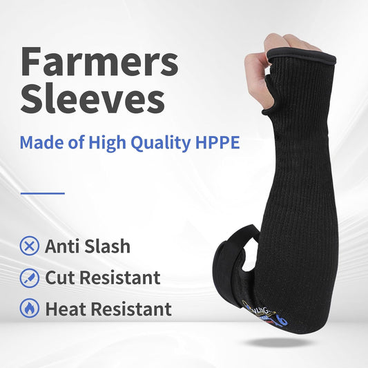 Cut Resistant Farmers Sleeves - A6 Protection with Thumb Hole, Arm Protectors, for Gardening, Welding, Kitchen