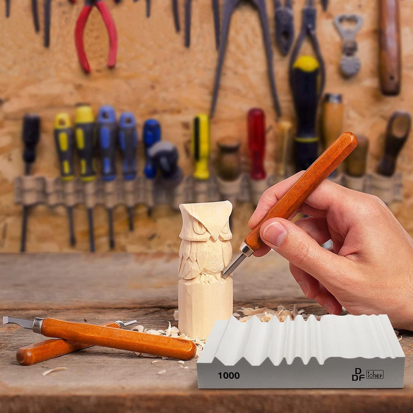 Wood Carving Sharpener, 1000 Grit Whetstone with More Grooves Sharpening Stone for Woodworking, Wood Carving Tools, Chisels and Gouges
