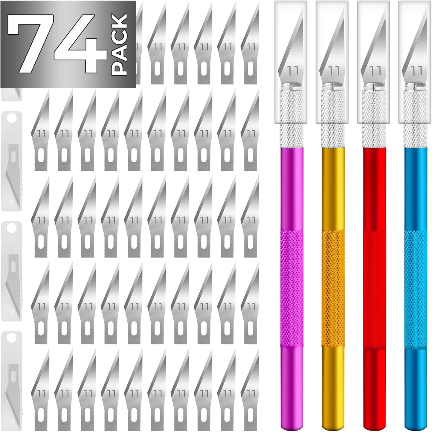 74 Pack Hobby Knife Exacto Knife with 4 Upgrade Sharp Hobby Knives and 70 Spare Craft Knife Blades for Art, Scrapbooking,Stencil