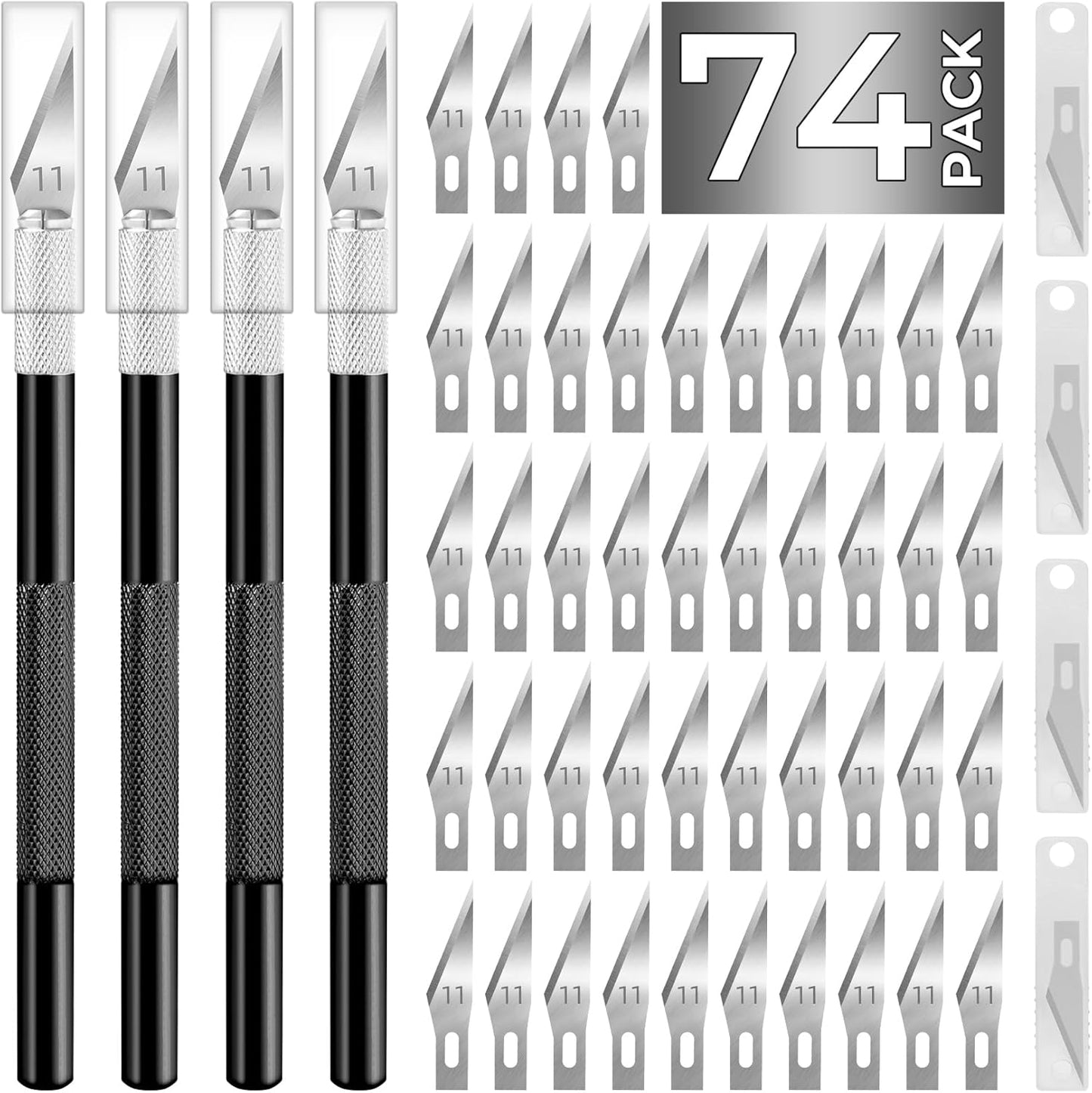 74 Pack Hobby Knife Exacto Knife with 4 Upgrade Sharp Hobby Knives and 70 Spare Craft Knife Blades for Art, Scrapbooking,Stencil