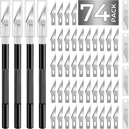 74 Pack Hobby Knife Exacto Knife with 4 Upgrade Sharp Hobby Knives and 70 Spare Craft Knife Blades for Art, Scrapbooking,Stencil