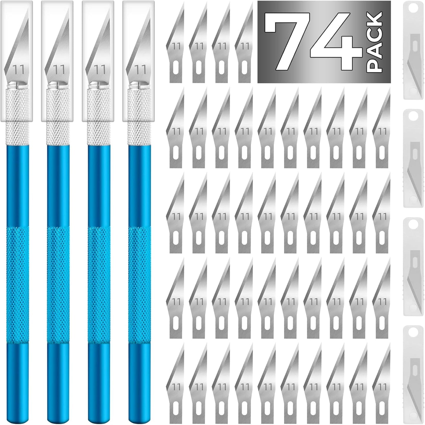 74 Pack Hobby Knife Exacto Knife with 4 Upgrade Sharp Hobby Knives and 70 Spare Craft Knife Blades for Art, Scrapbooking,Stencil