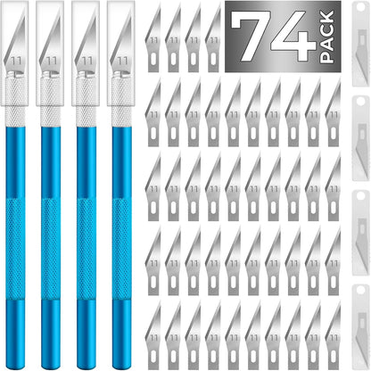 74 Pack Hobby Knife Exacto Knife with 4 Upgrade Sharp Hobby Knives and 70 Spare Craft Knife Blades for Art, Scrapbooking,Stencil