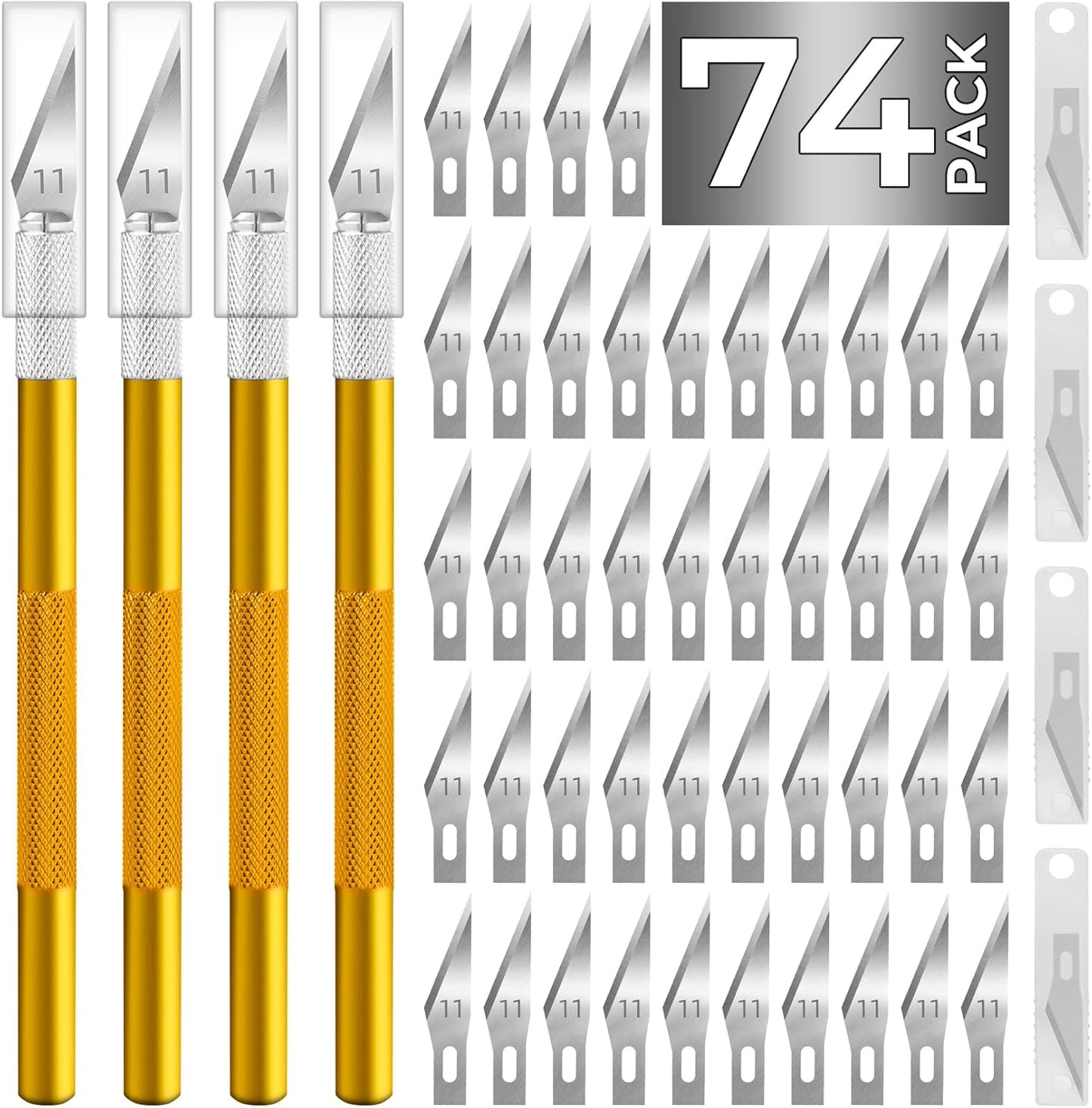 74 Pack Hobby Knife Exacto Knife with 4 Upgrade Sharp Hobby Knives and 70 Spare Craft Knife Blades for Art, Scrapbooking,Stencil