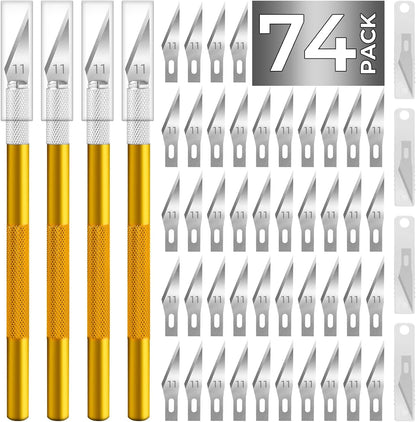 74 Pack Hobby Knife Exacto Knife with 4 Upgrade Sharp Hobby Knives and 70 Spare Craft Knife Blades for Art, Scrapbooking,Stencil