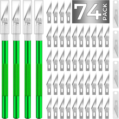74 Pack Hobby Knife Exacto Knife with 4 Upgrade Sharp Hobby Knives and 70 Spare Craft Knife Blades for Art, Scrapbooking,Stencil