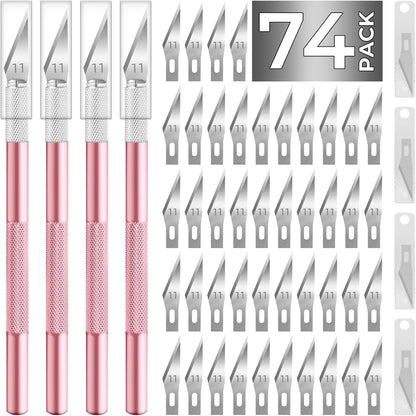 74 Pack Hobby Knife Exacto Knife with 4 Upgrade Sharp Hobby Knives and 70 Spare Craft Knife Blades for Art, Scrapbooking,Stencil