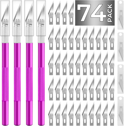 74 Pack Hobby Knife Exacto Knife with 4 Upgrade Sharp Hobby Knives and 70 Spare Craft Knife Blades for Art, Scrapbooking,Stencil