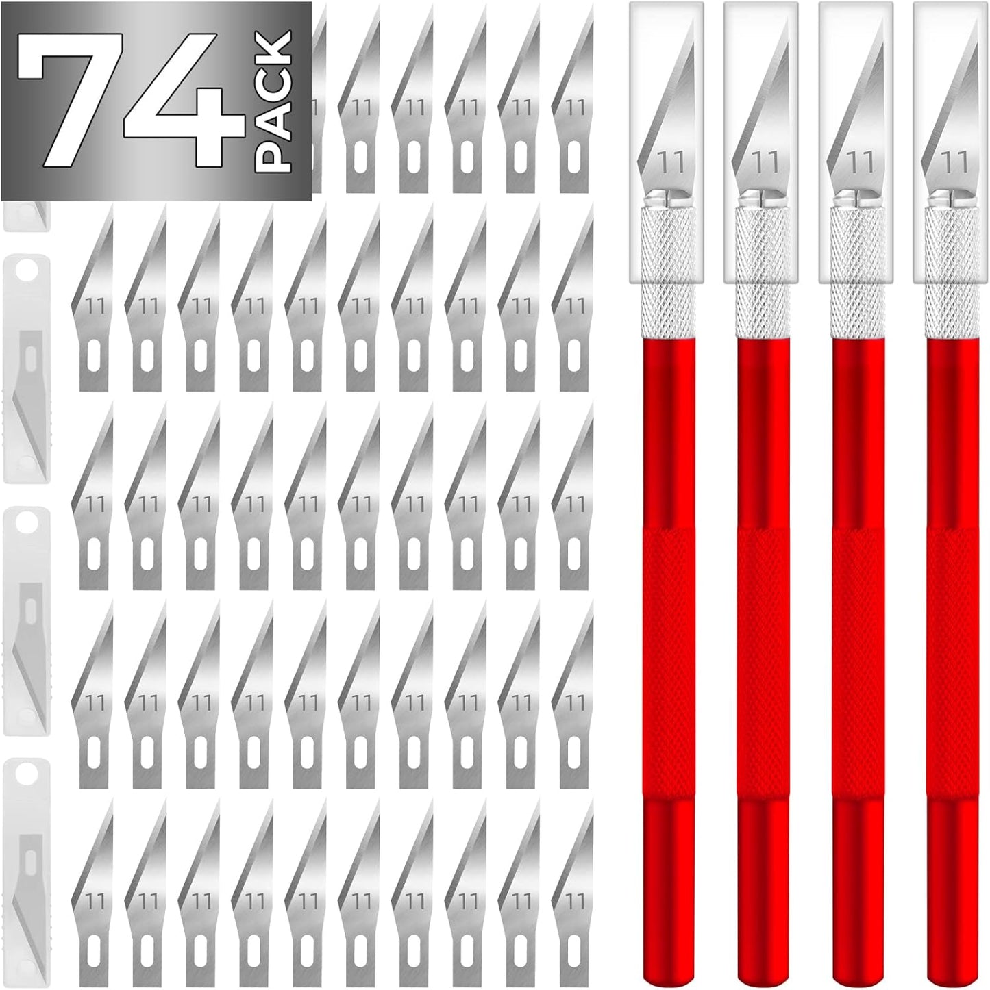 74 Pack Hobby Knife Exacto Knife with 4 Upgrade Sharp Hobby Knives and 70 Spare Craft Knife Blades for Art, Scrapbooking,Stencil