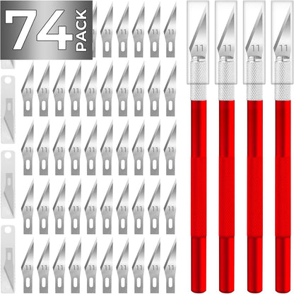 74 Pack Hobby Knife Exacto Knife with 4 Upgrade Sharp Hobby Knives and 70 Spare Craft Knife Blades for Art, Scrapbooking,Stencil